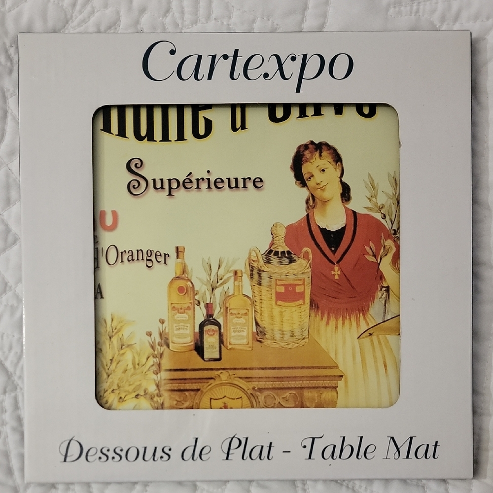 Cartexpo Glass Trivet with Vintage Design PL669 HUILE D'OLIVE SUPERIEURE